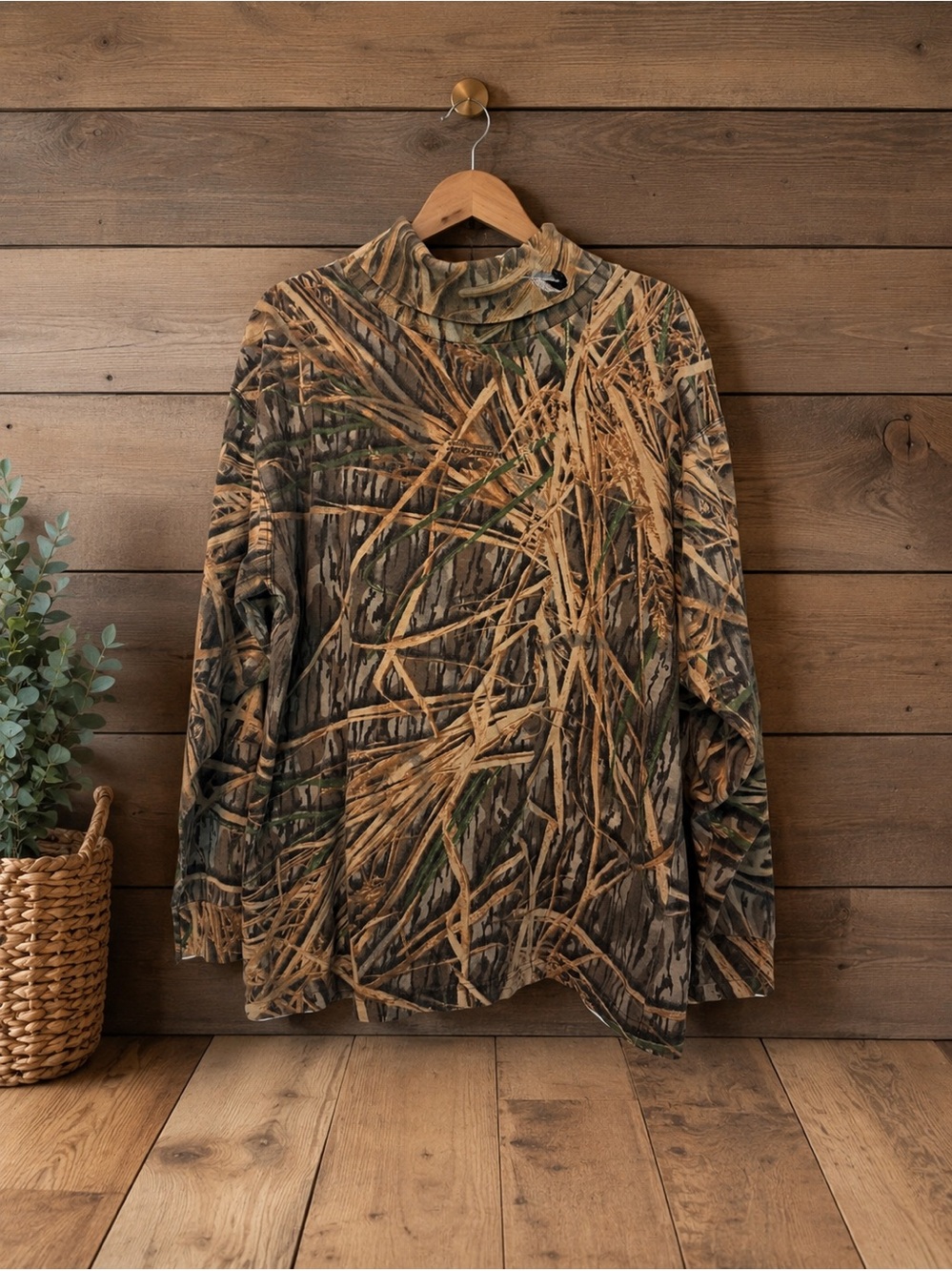 🦆 Mossy Oak Camo Turtleneck Long Sleeve Shirt XL Hunting Outdoors Well Loved